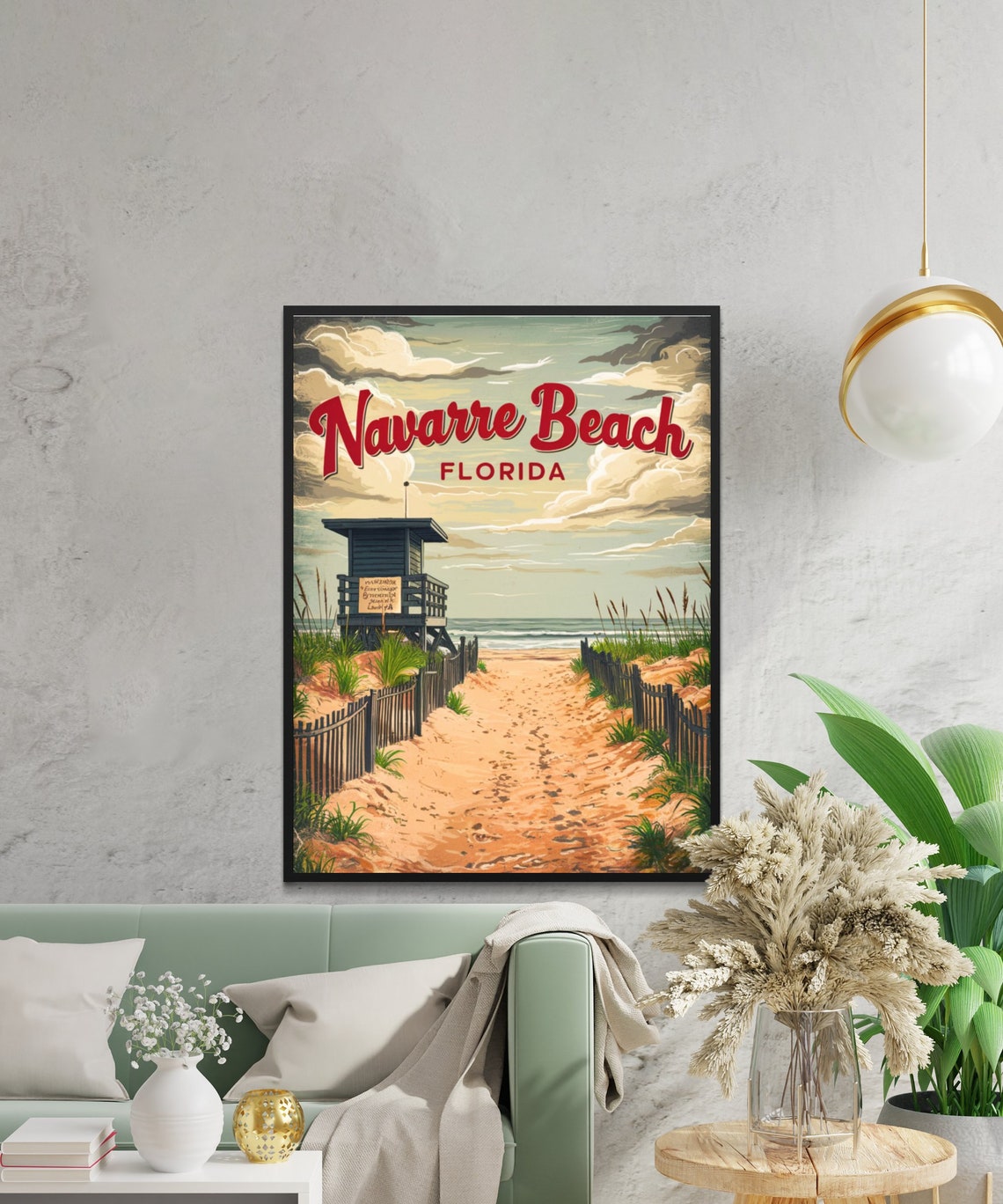 Navarre Beach Florida Vintage Lifeguard Stand on Dunes Path Poster - Image 2
