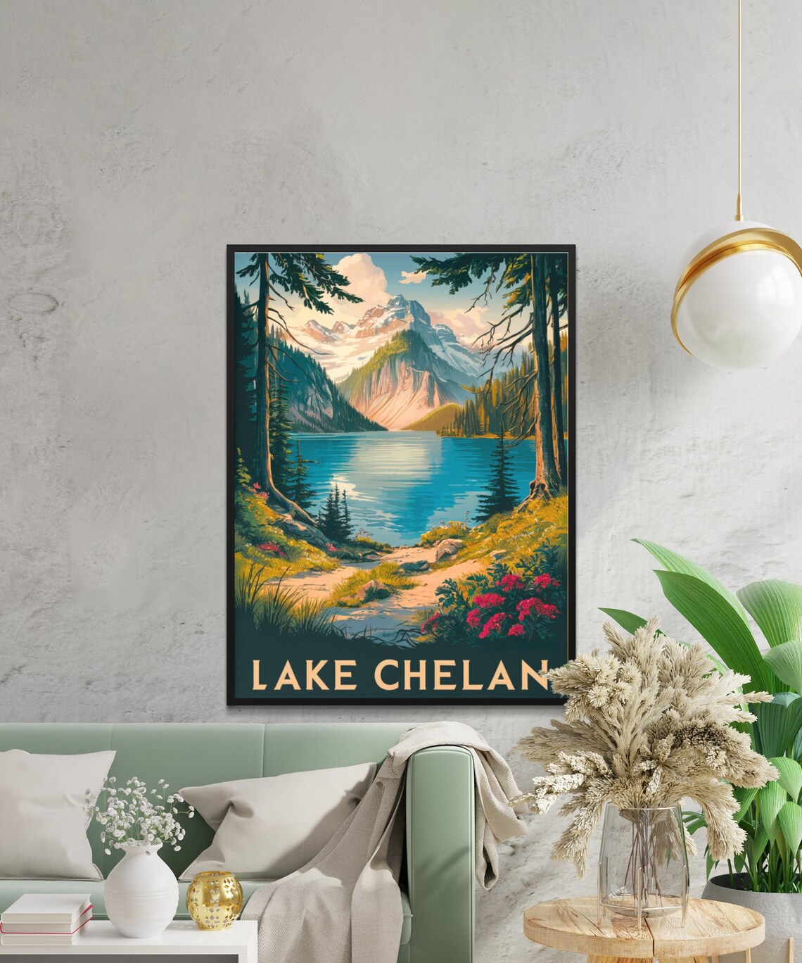 Lake Chelan Mountain Lake Vintage Travel Poster Washington State Decor - Image 3