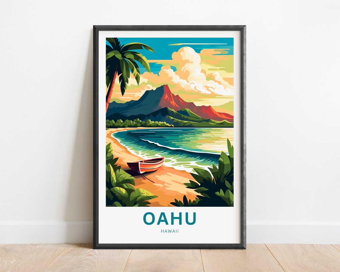 Oahu Hawaii Present Travel Poster