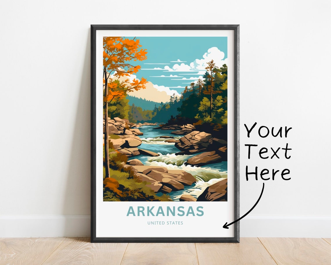 Personalized Arkansas Autumn River Rapids Custom Travel Poster
