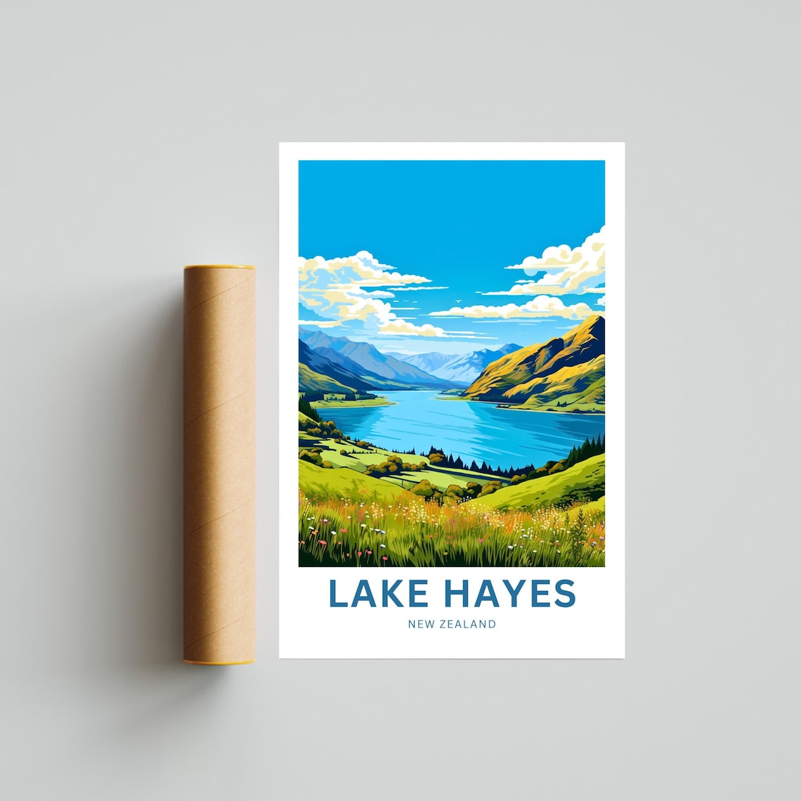 Lake Hayes New Zealand Wildflower Meadow Alpine Lake Travel Poster - Image 4