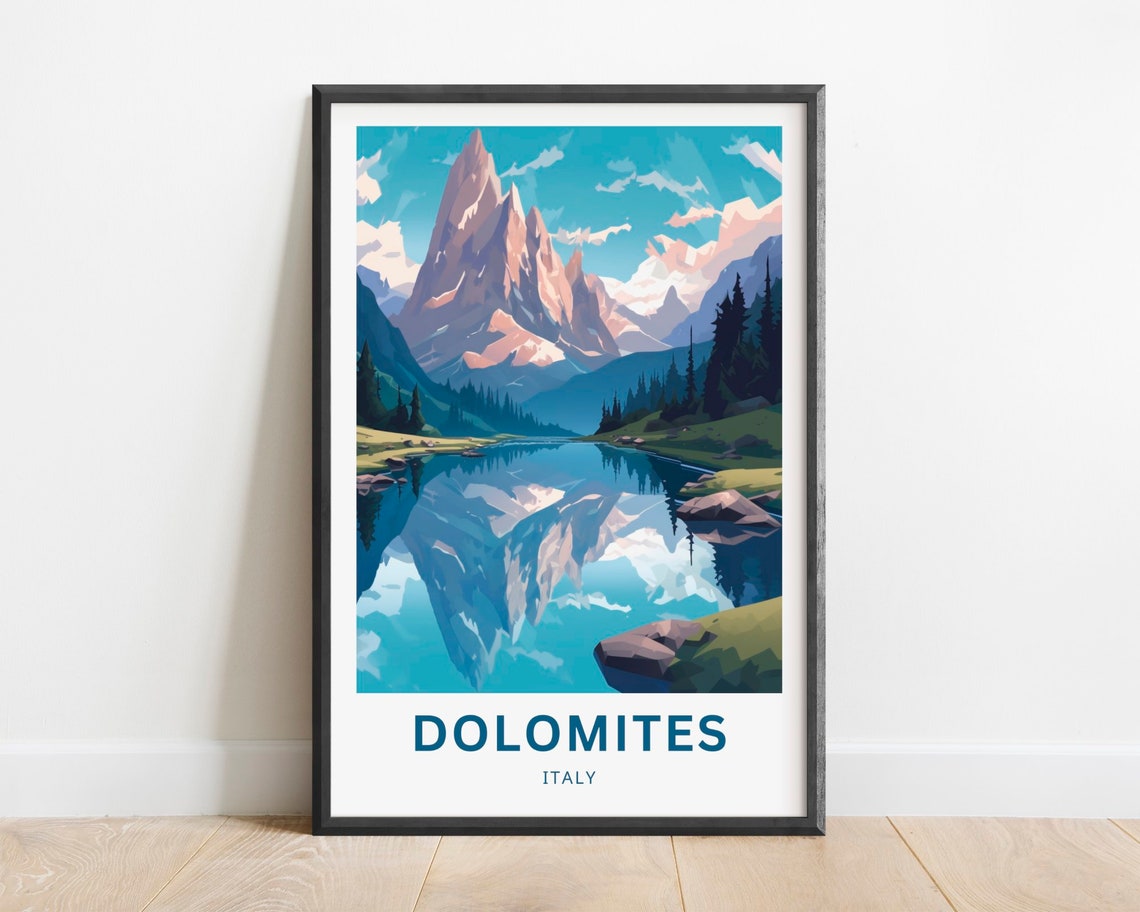 Dolomites Italy Jagged Mountain Peak Lake Reflection Alpine Poster
