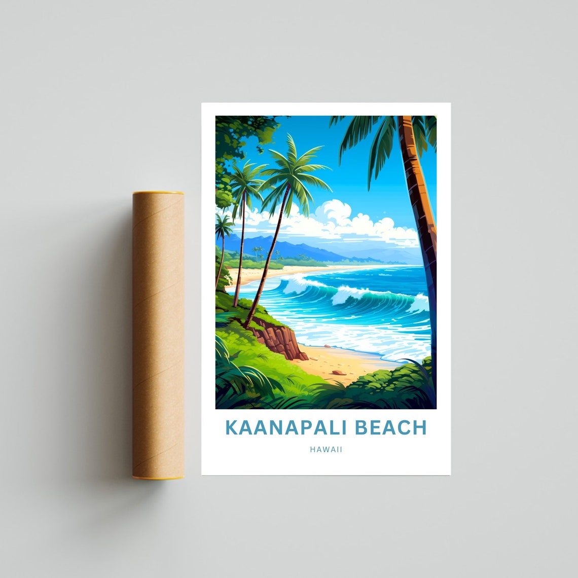 Kaanapali Beach Hawaii Personalized Palm Surf Waves Travel Poster - Image 4
