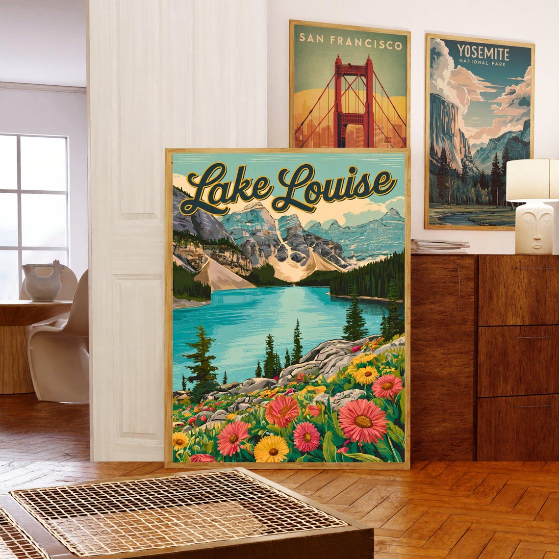 Lake Louise Canada Turquoise Lake Wildflower Meadow Vintage Poster - Image 5