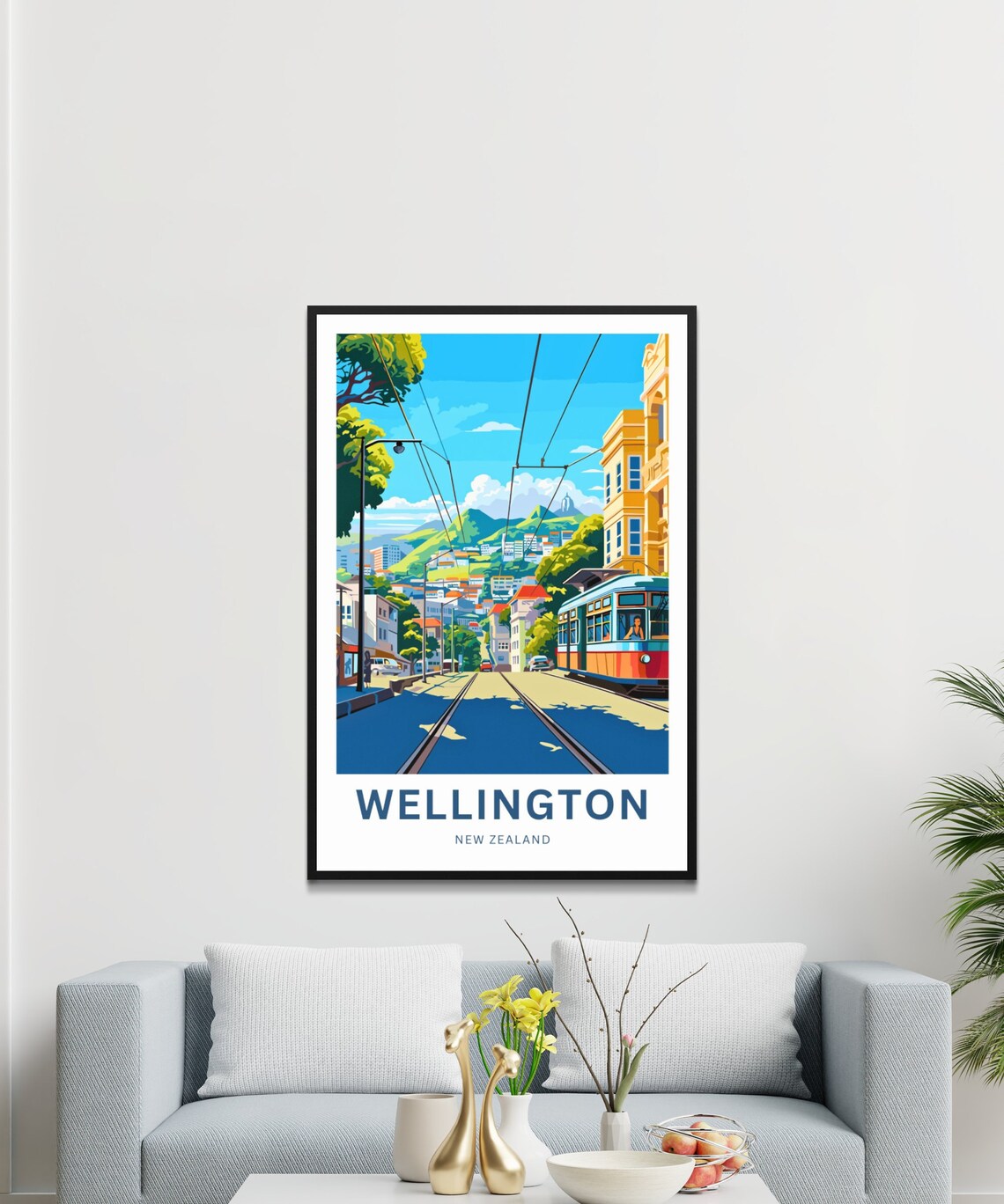 Wellington New Zealand Cable Car Sunlit City Street Scene Poster - Image 3
