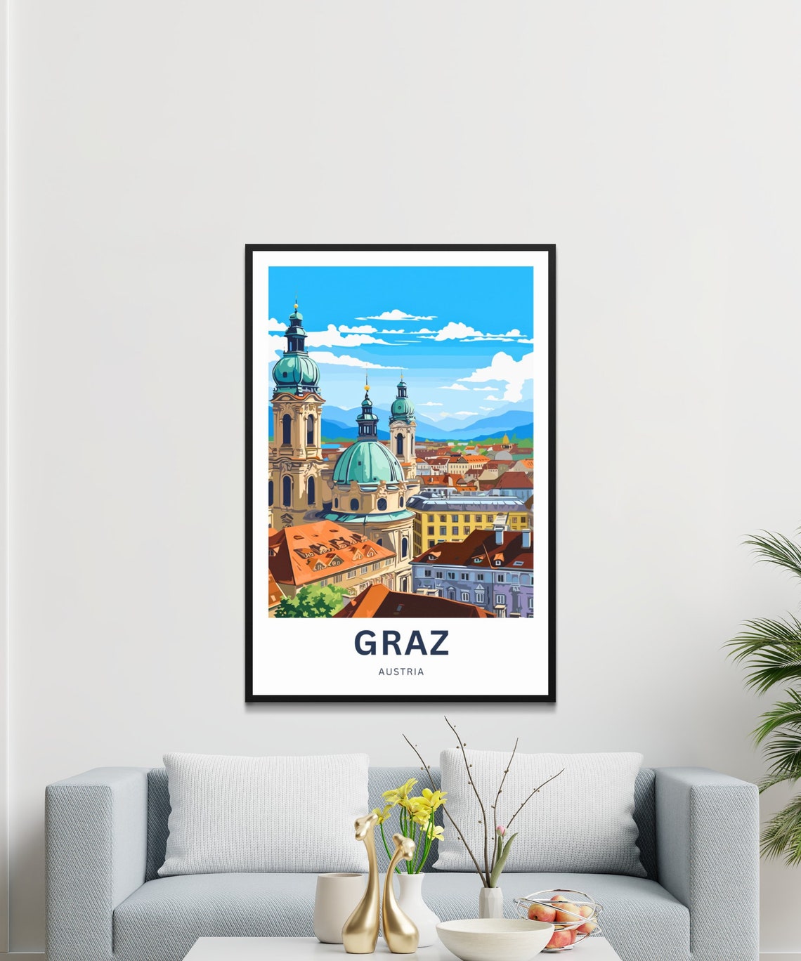 Graz Austria Baroque Church Domes Rooftops Cityscape Travel Poster - Image 3