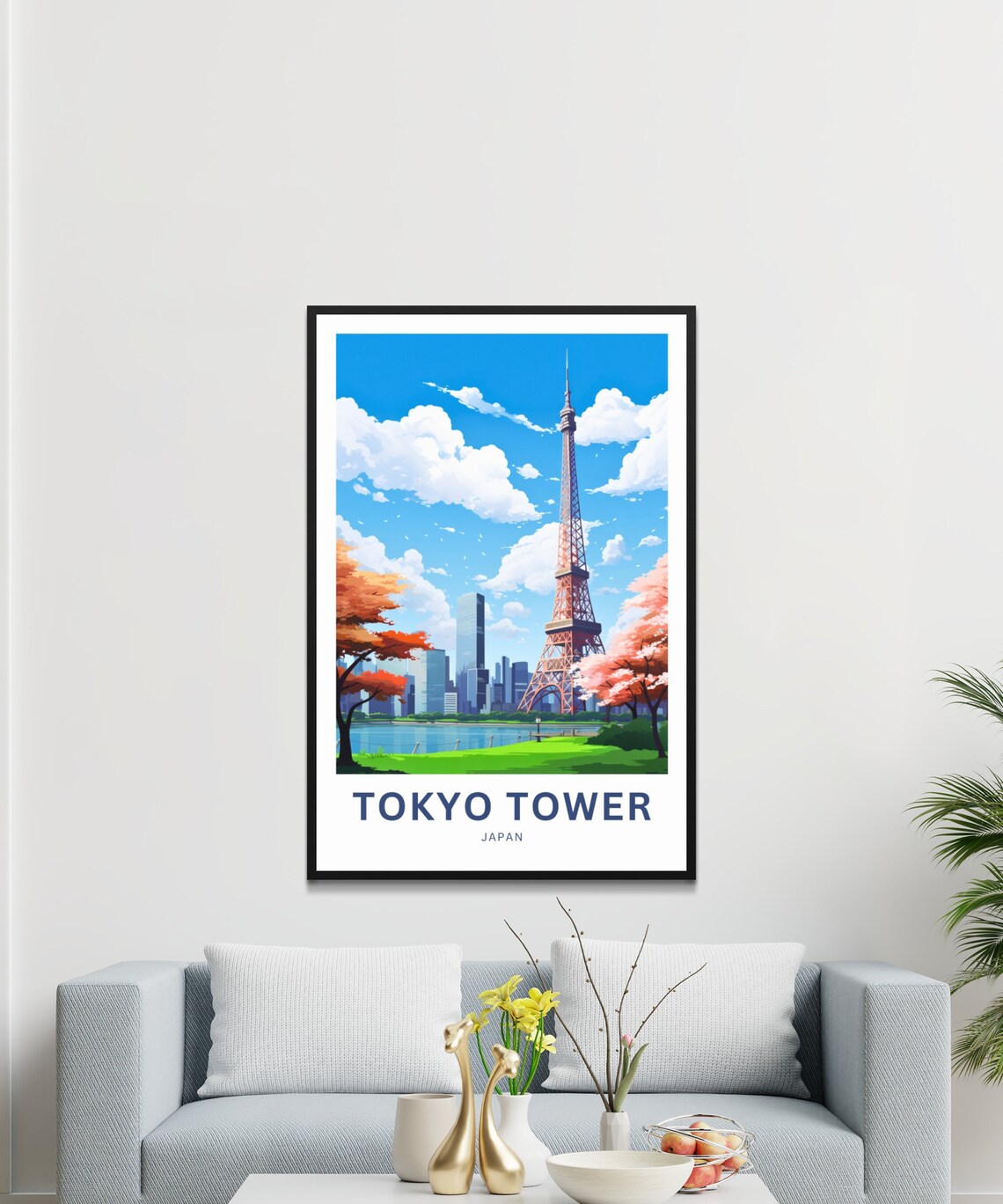 Tokyo Tower Japan Cherry Blossom Park City Skyline Travel Poster - Image 2