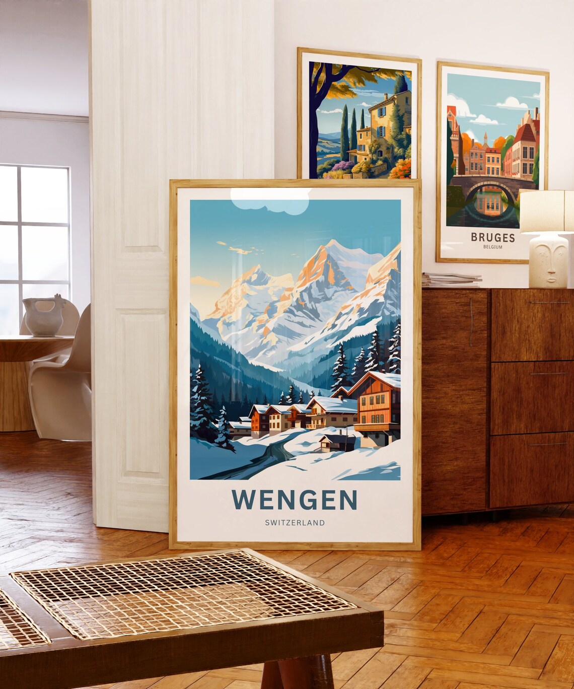 Wengen Switzerland Snowy Alpine Village Mountain Travel Poster - Image 5