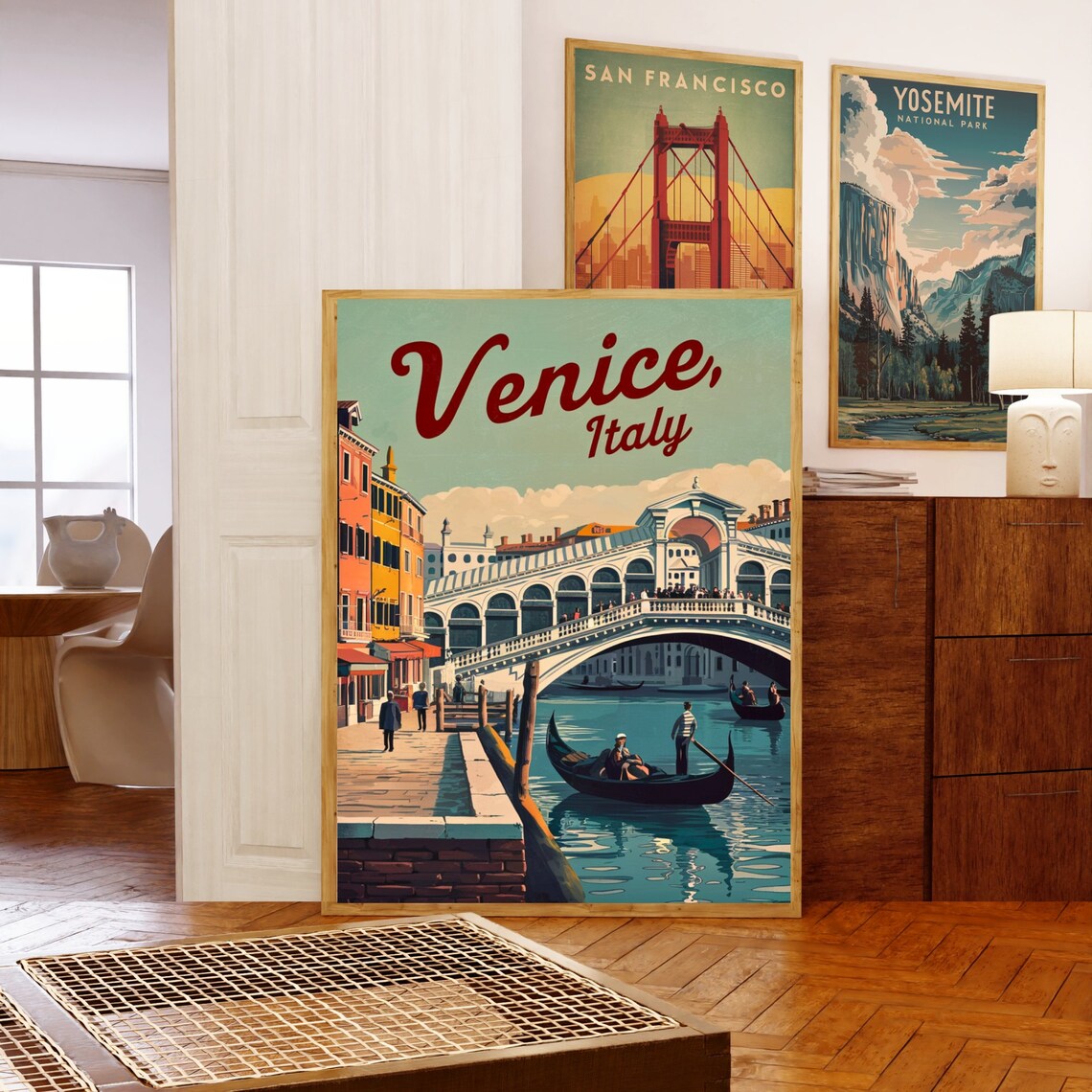 Venice Italy Rialto Bridge Gondolier Canal Sunset Retro Travel Poster - Image 5