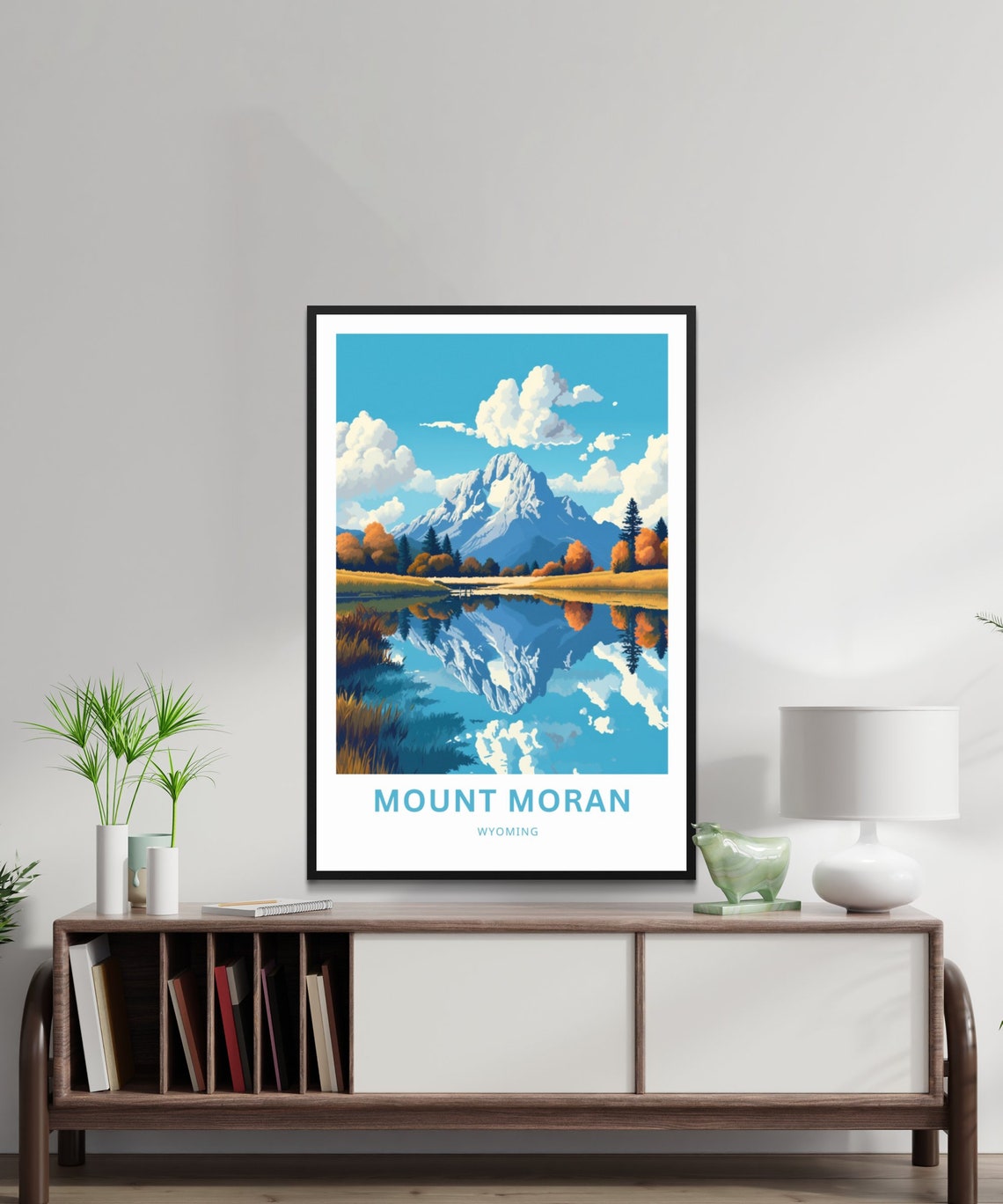 Mount Moran Wyoming Autumn Reflection Golden Orange Lakeside Poster - Image 2