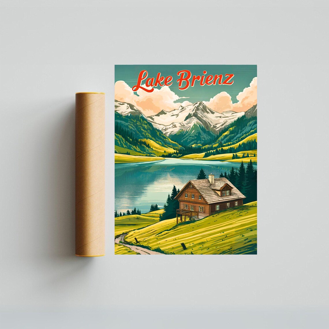 Lake Brienz Swiss Chalet Alpine Meadow Vintage Travel Poster - Image 4