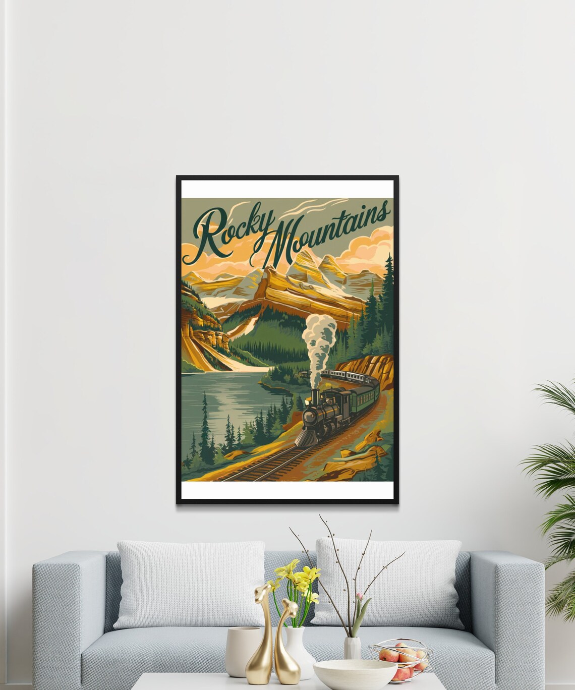 Rocky Mountains Vintage Steam Train Mountain Lake Travel Poster - Image 4
