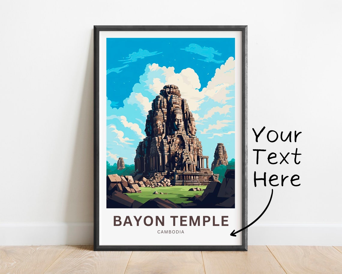 Bayon Temple Cambodia Angkor Thom Customizable Travel Poster