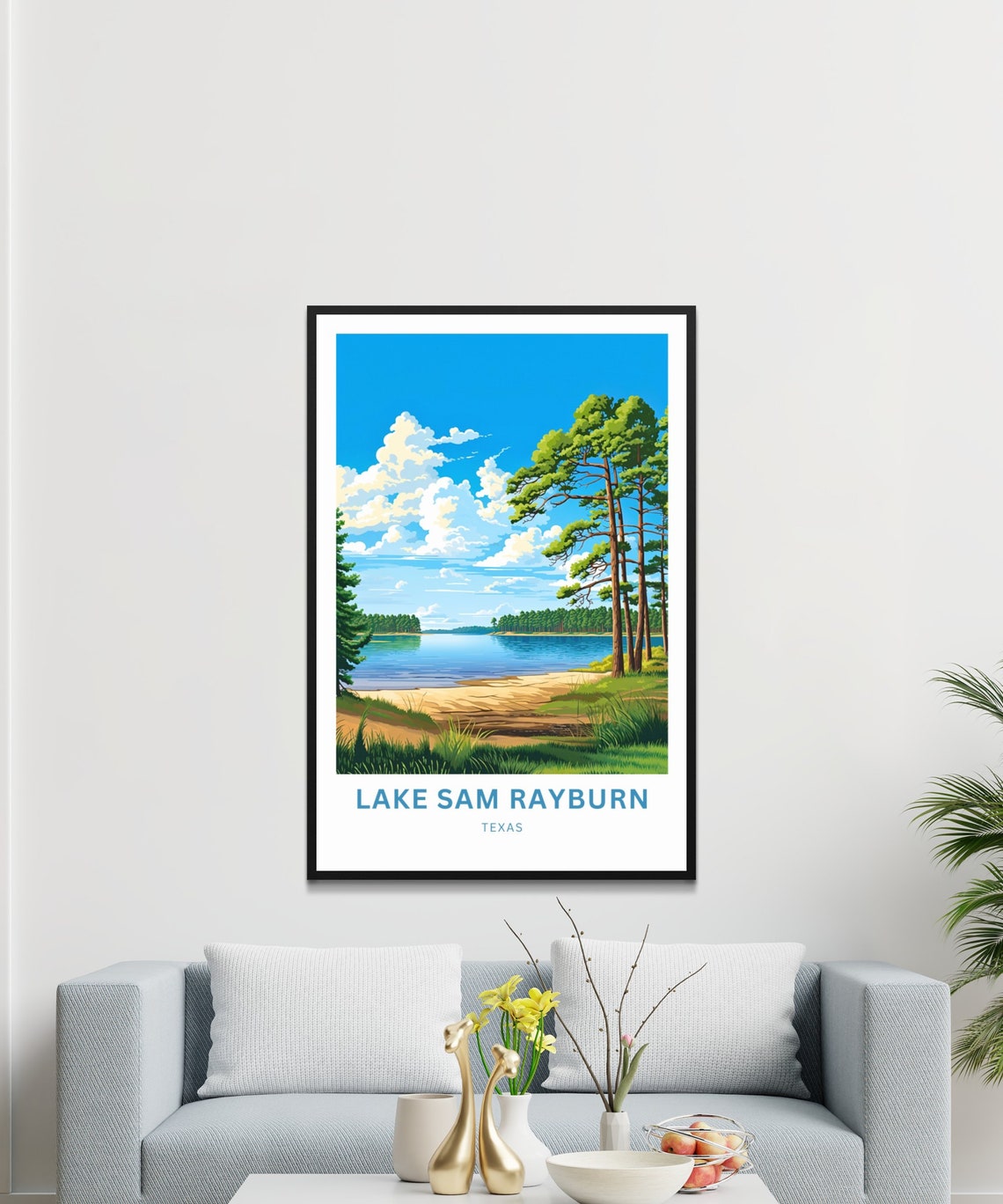 Lake Sam Rayburn Texas Pine Shoreline Custom Text Travel Poster - Image 2
