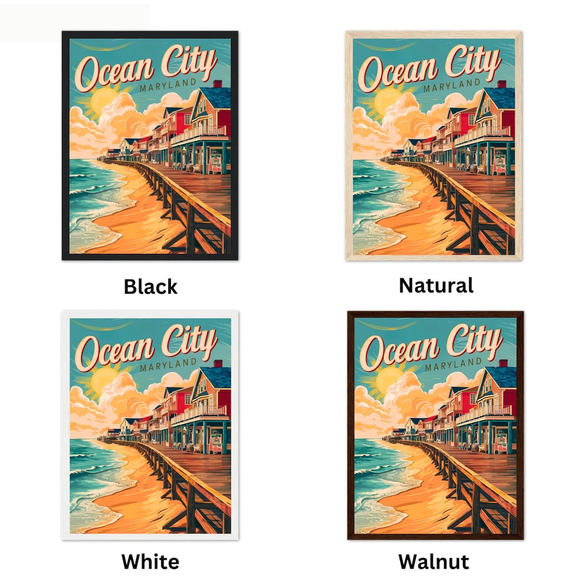 Ocean City Maryland Retro Beach Boardwalk Cottages Art Poster - Image 4
