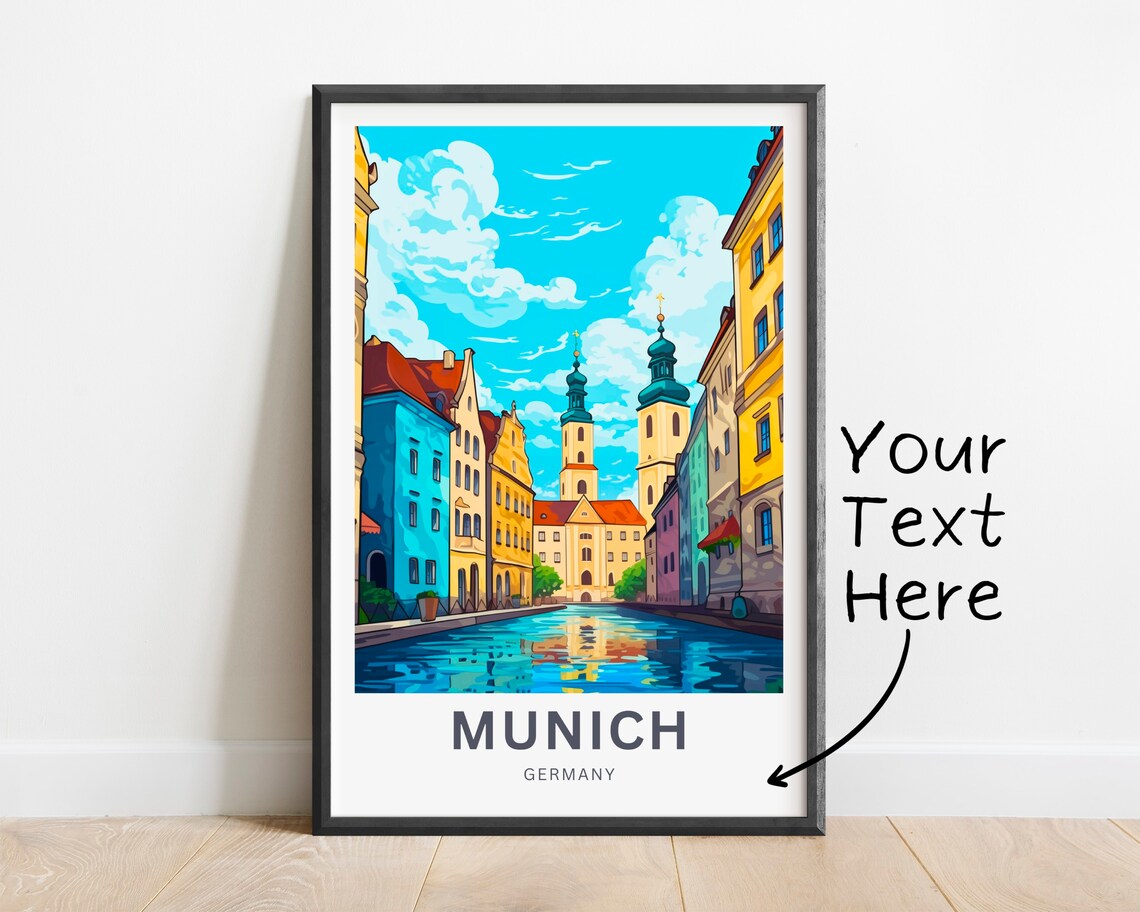 Munich Germany Canal Church Towers Colorful Row Scenic Poster - Image 2