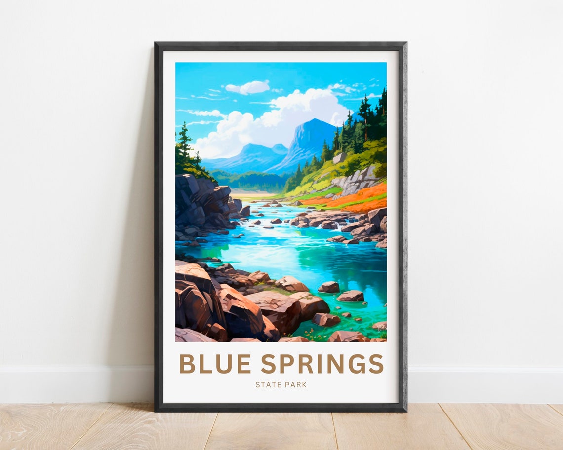Blue Springs State Park Travel Poster River Gorge Blue Water Art