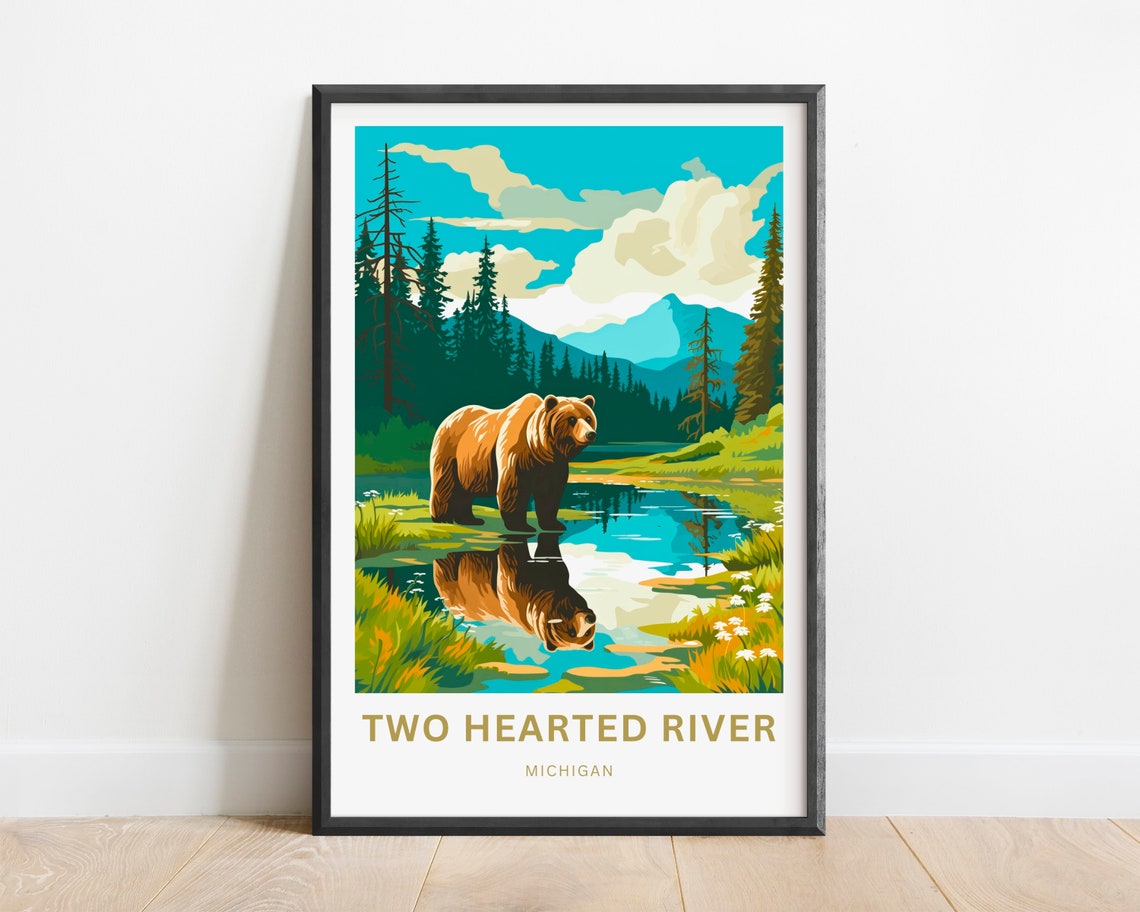 Two Hearted River Michigan Bear Personalized Wildlife Art Poster - Image 2