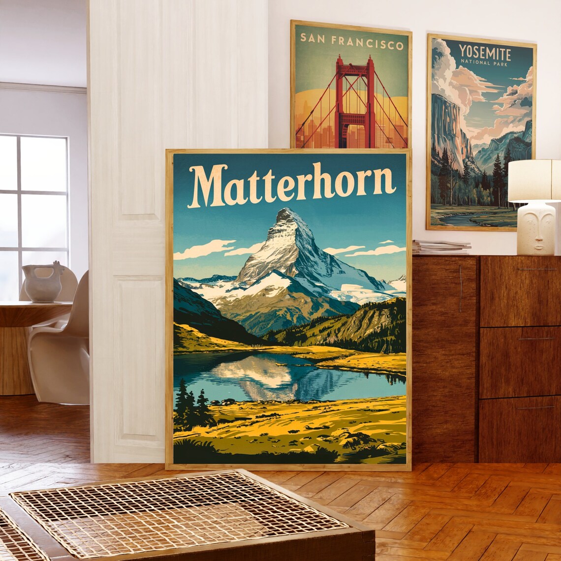 Matterhorn Alpine Lake Mirror Reflection Golden Valley Vintage Poster - Image 5