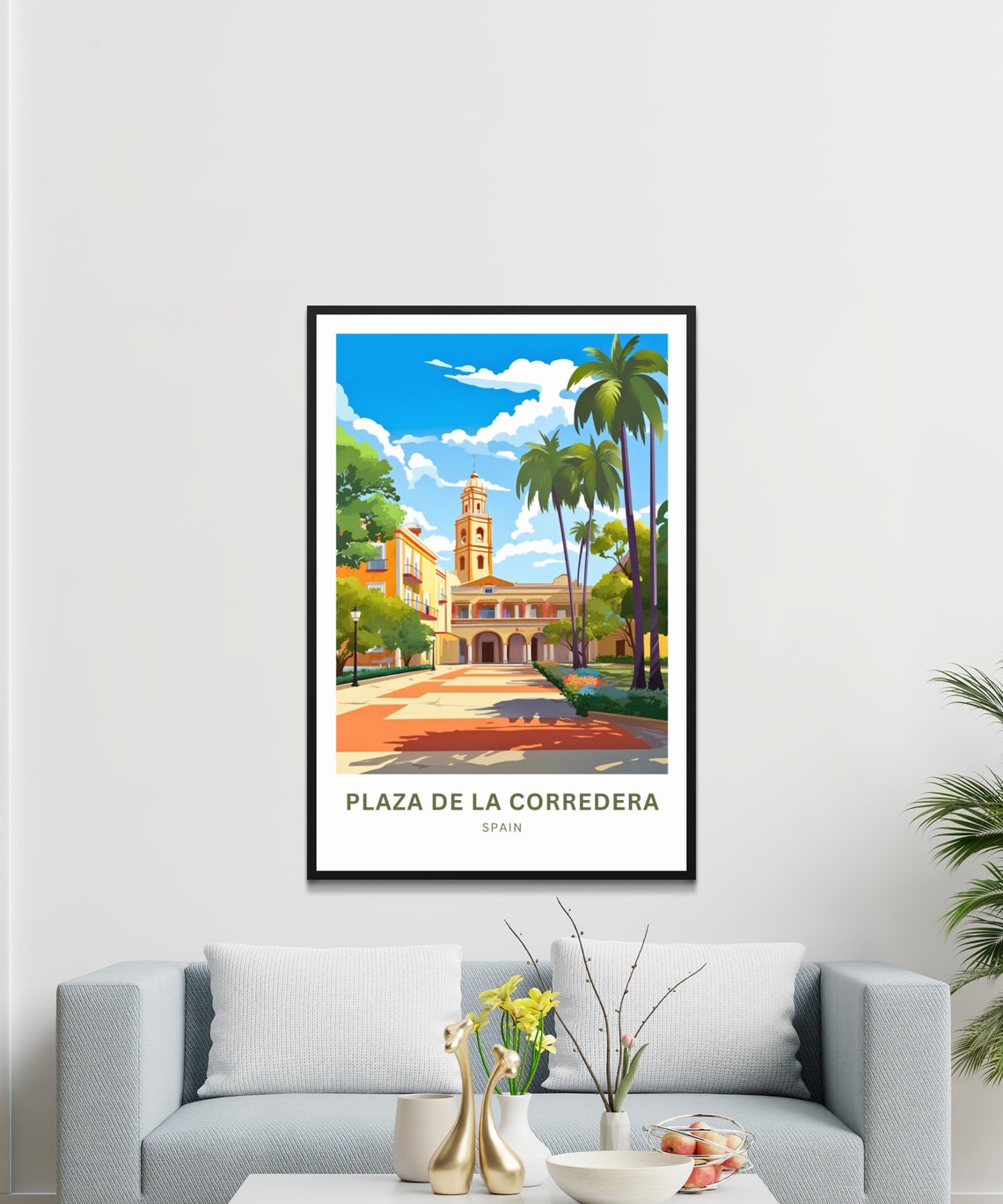 Personalized Plaza De La Corredera Spain Palm Avenue Travel Poster - Image 3