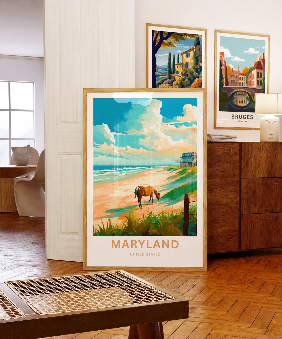 Maryland Personalized Travel Poster with Wild Horse on Beach Dunes - Image 5