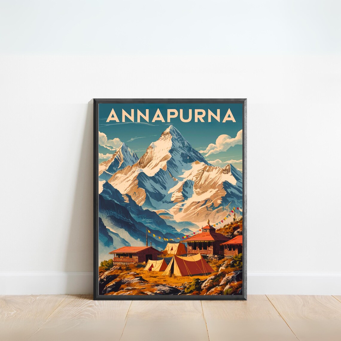 Annapurna Himalayas Mountain Base Camp Tents Vintage Retro Travel Poster