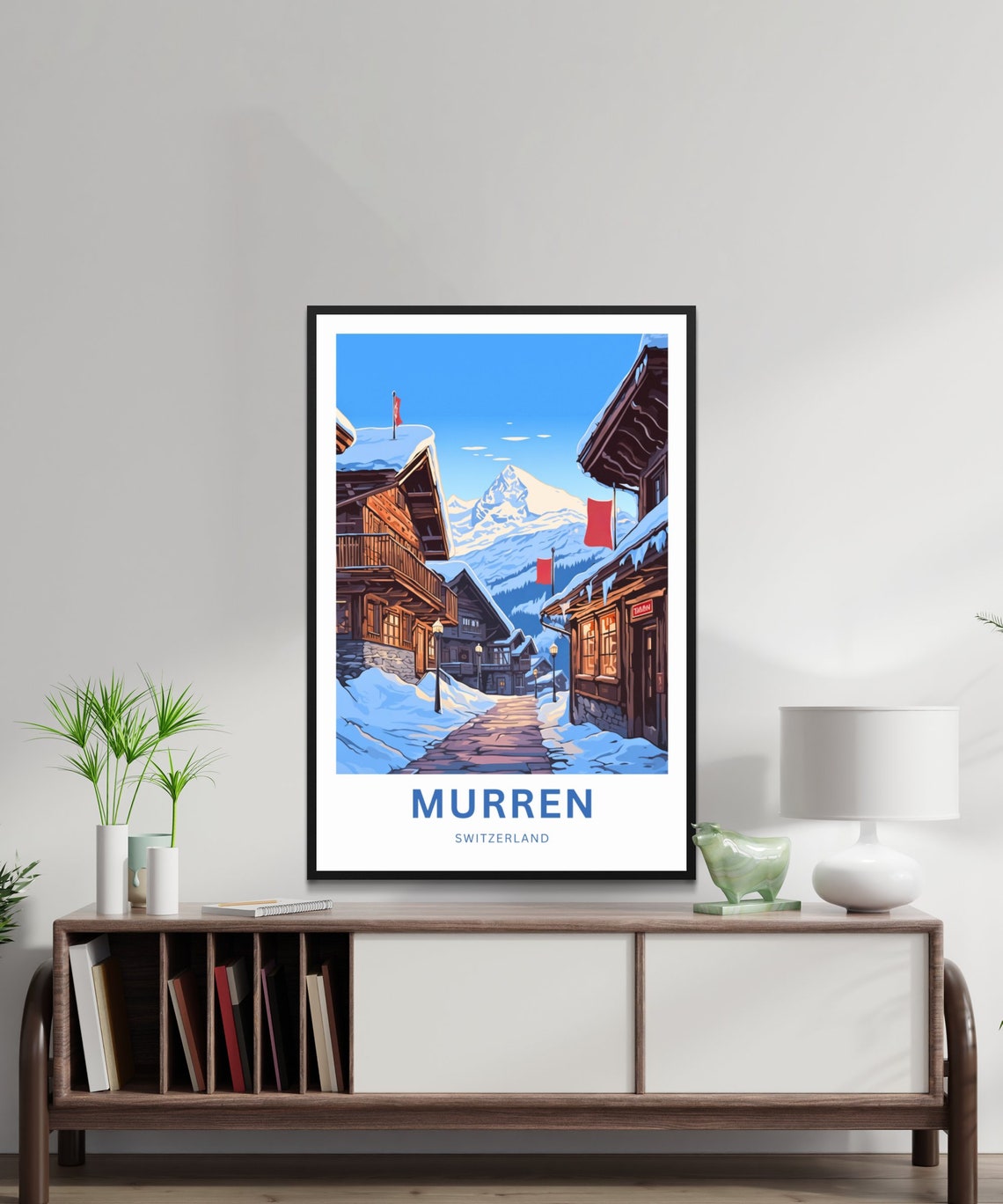 Personalized Murren Switzerland Snowy Village Flags Travel Poster - Image 4