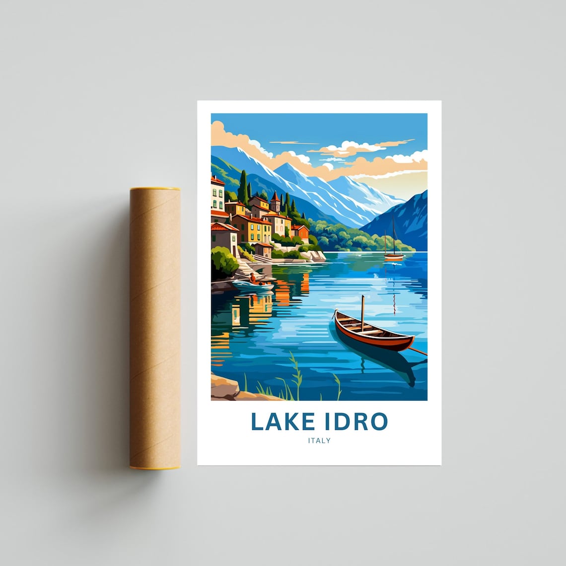 Lake Idro Italy Lakeside Village Boat Vintage Sunny Travel Poster - Image 4