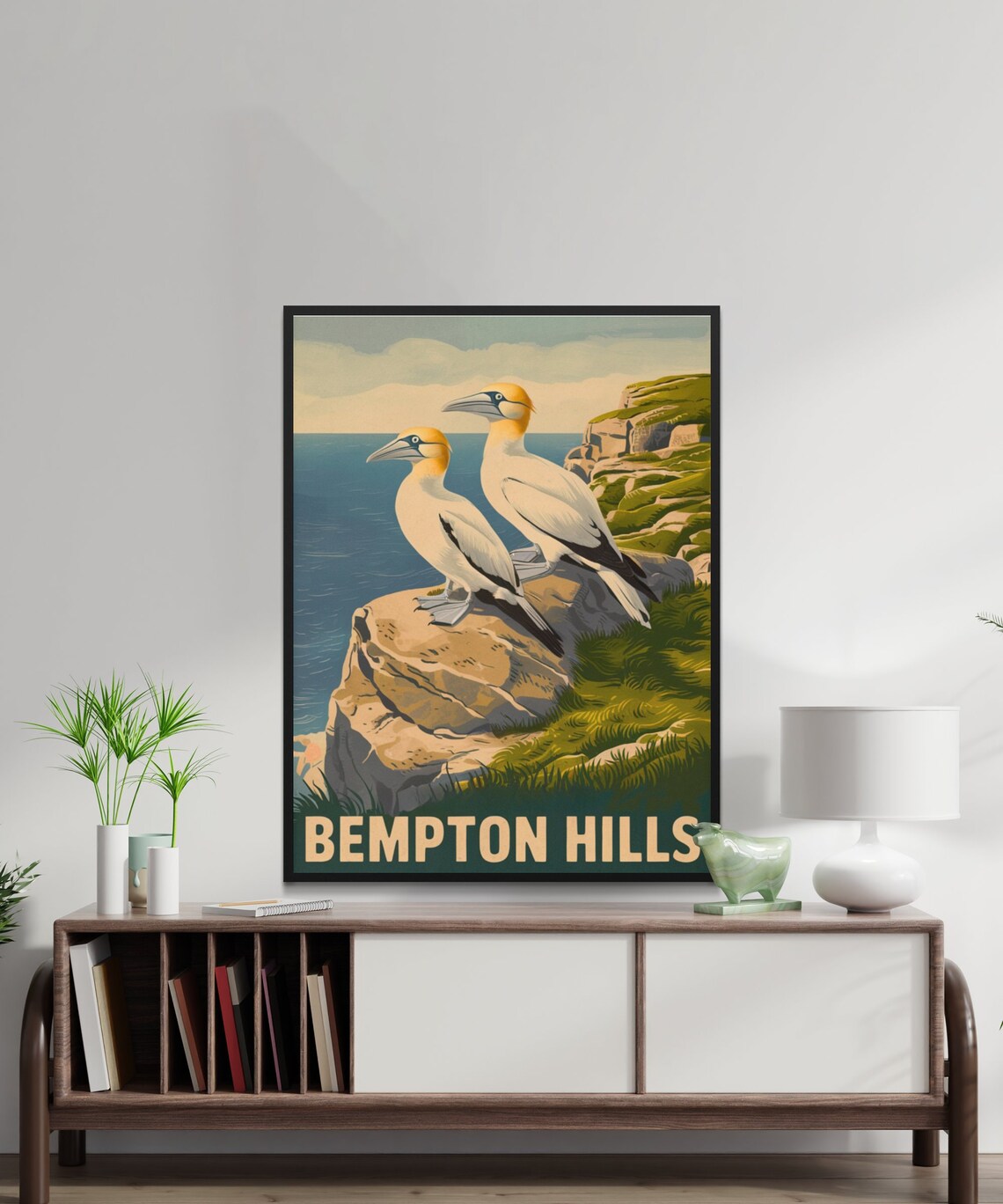 Bempton Hills England Vintage Gannets on Rocky Sea Cliffs Poster - Image 3