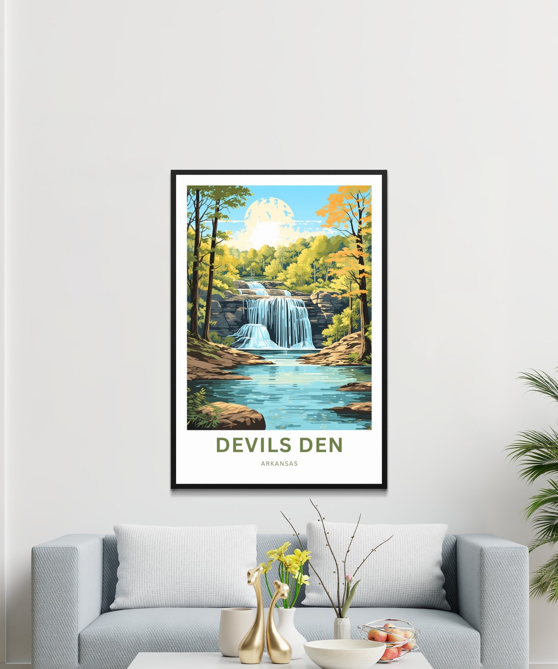 Devils Den Arkansas Sunrise Waterfall Autumn Forest Travel Poster - Image 3