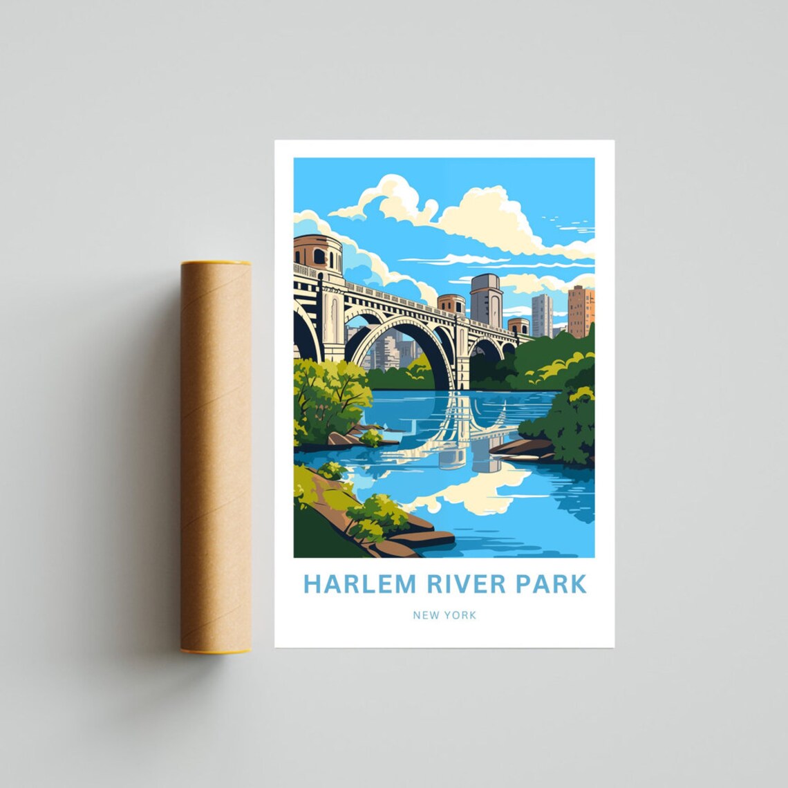 Harlem River Park New York Historic Bridge Retro Travel Poster - Image 4