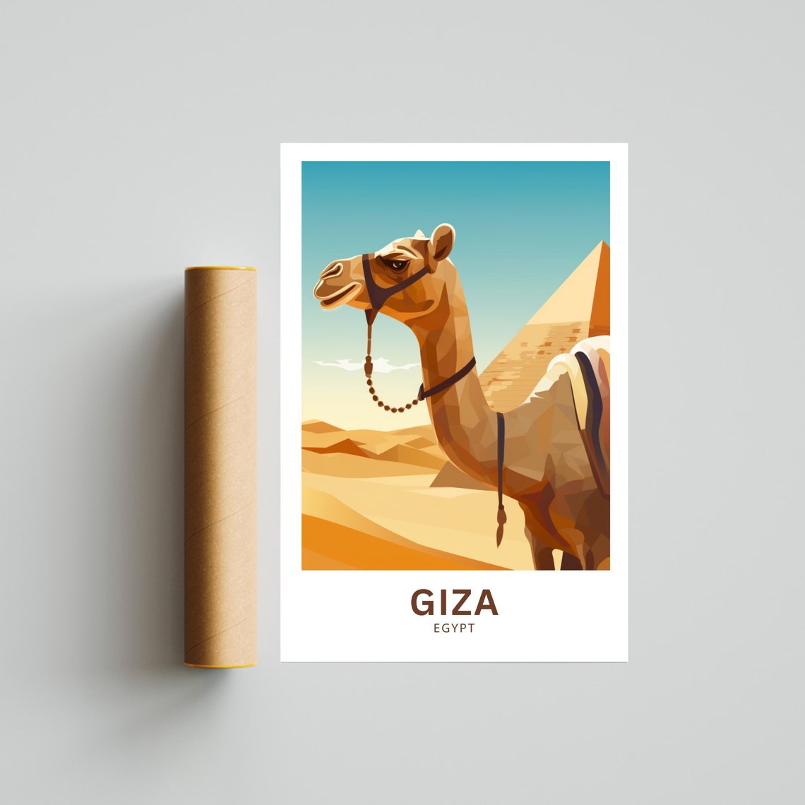 Giza Egypt Camel Portrait Pyramid Desert Golden Tones Poster - Image 5