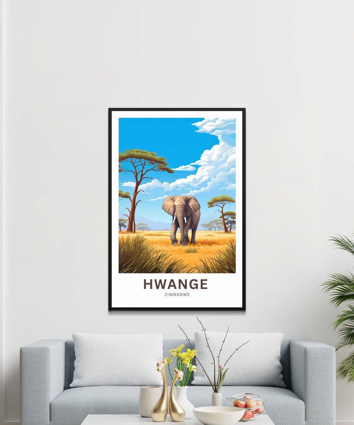 Hwange Zimbabwe Personalized Elephant Savanna Safari Travel Poster - Image 2
