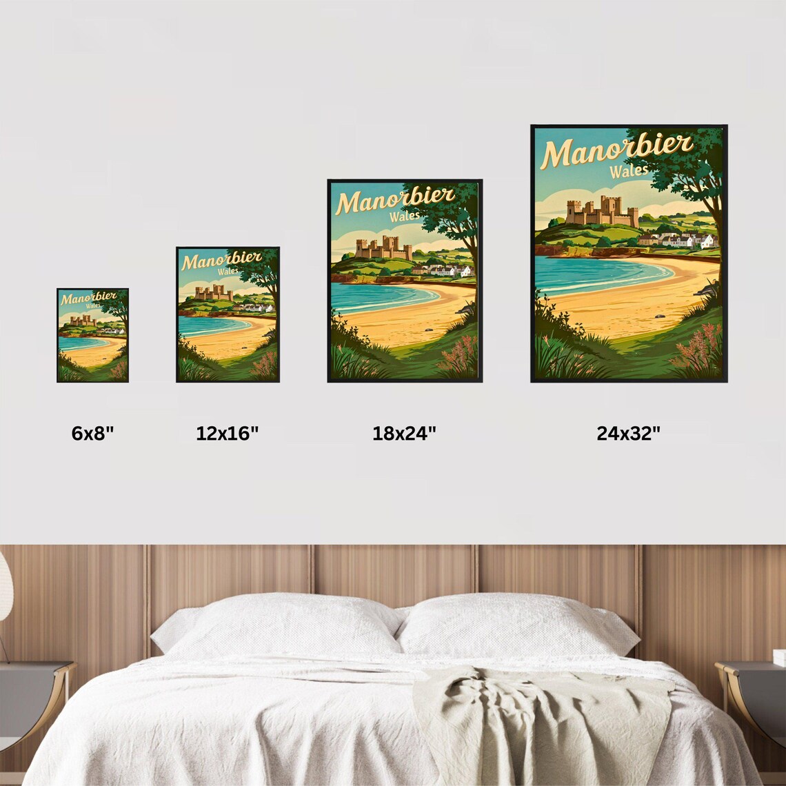 Manorbier Wales Vintage Castle Hill Beach Retro Travel Poster - Image 4