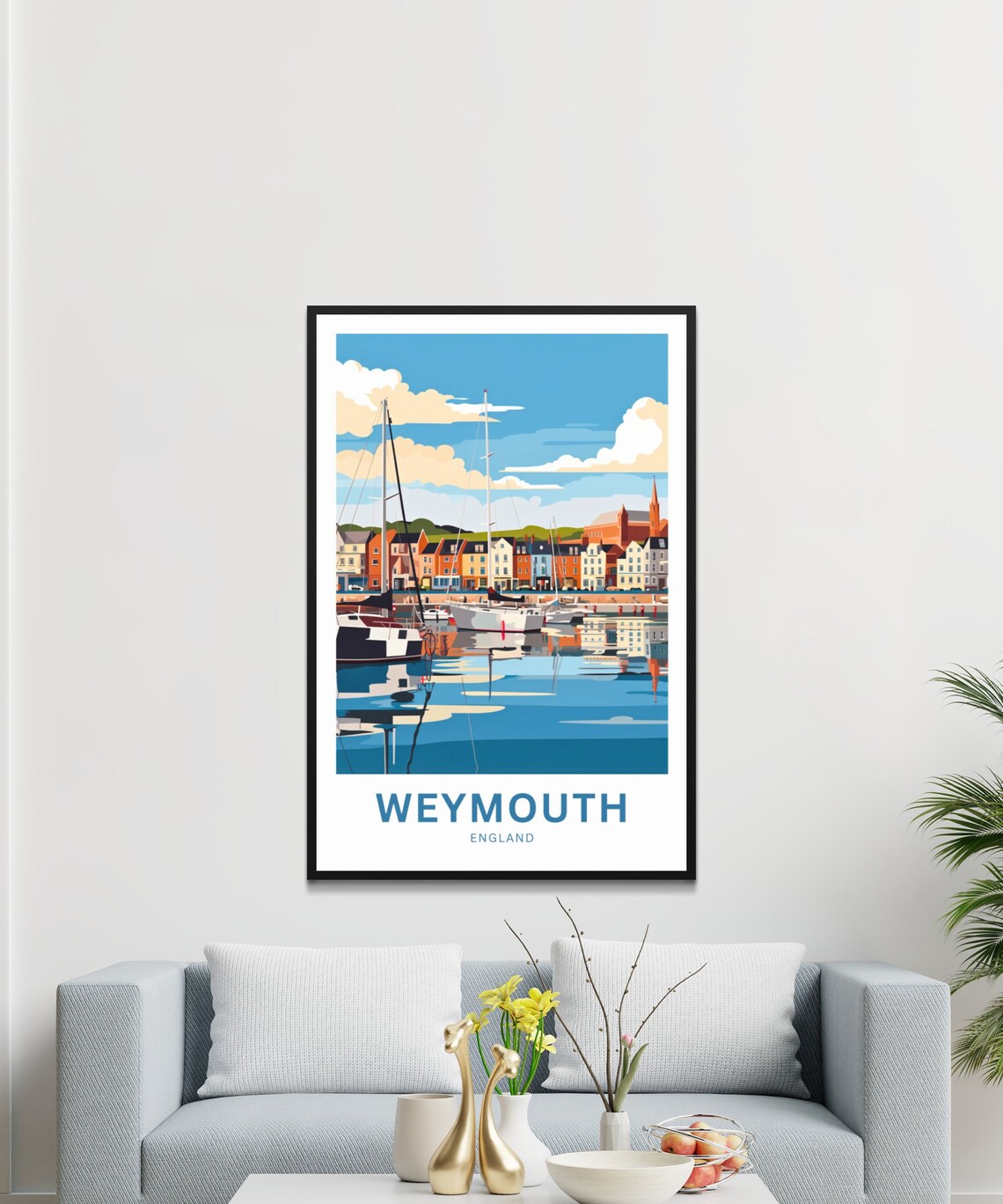Personalized Weymouth England Sailboat Harbor Colorful Quayside Poster - Image 3