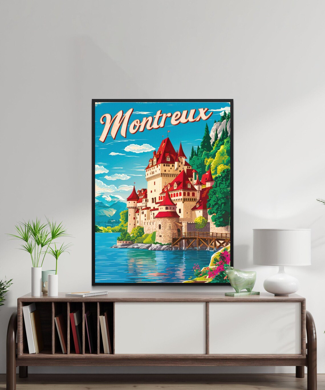 Montreux Switzerland Chillon Castle Lake Vintage Travel Poster - Image 2