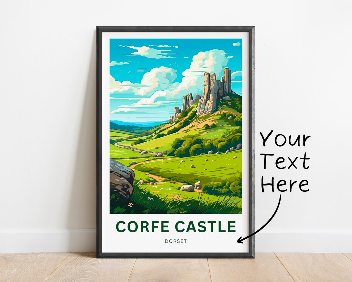 Personalized Corfe Castle Dorset Hilltop Ruins View Travel Poster