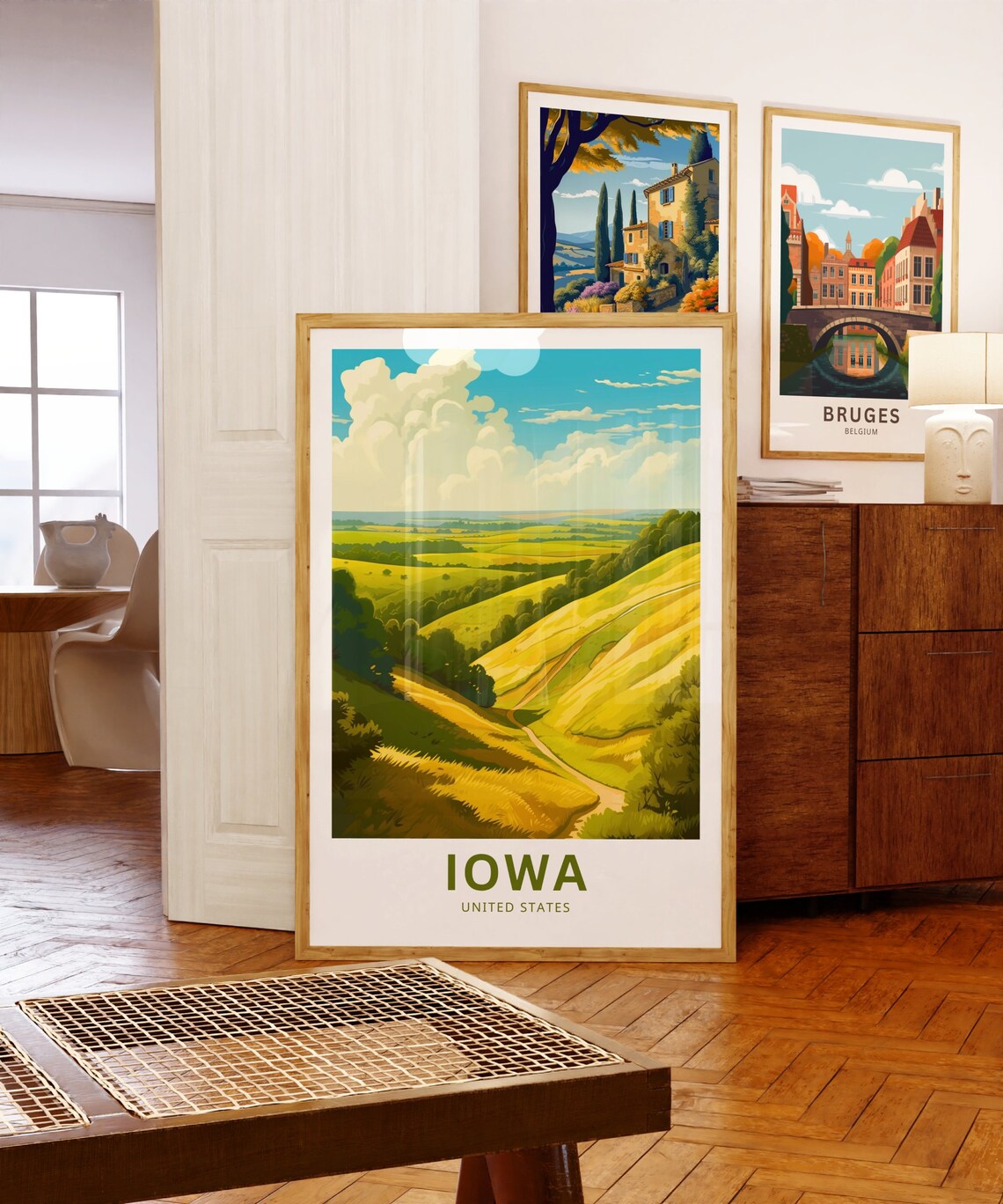 Iowa United States Rolling Hills Farmland Summer Travel Poster - Image 5