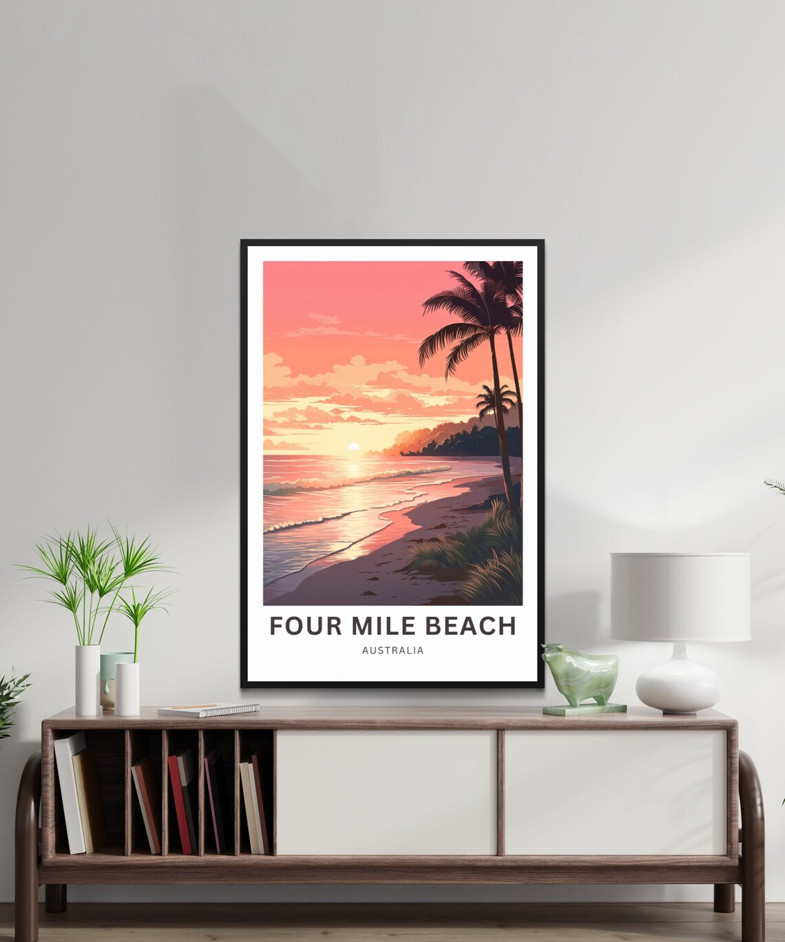 Four Mile Beach Australia Pink Sunset Vintage Travel Poster Palms Gift - Image 3