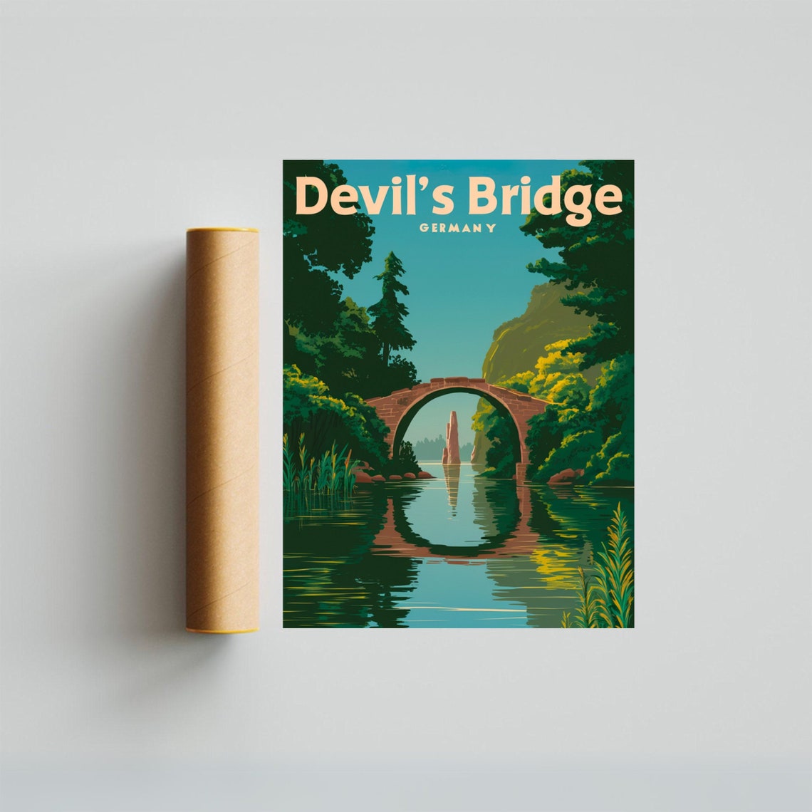 Devils Bridge Germany Arch Reflection Rock Spire Vintage Poster - Image 2