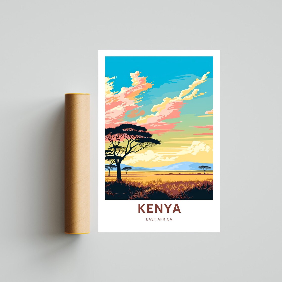 Kenya East Africa Acacia Silhouette Sunset Custom Text Poster - Image 4
