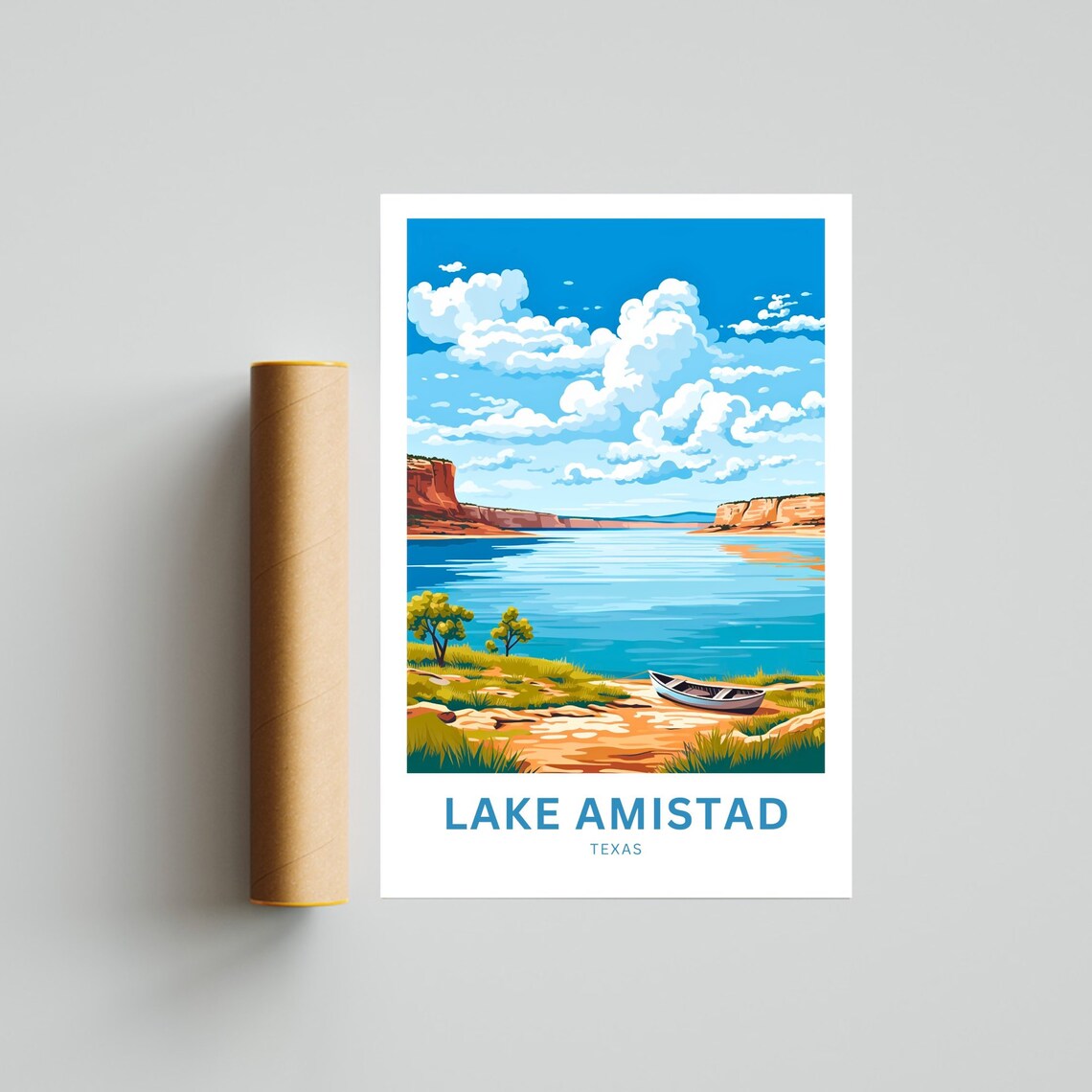 Personalized Lake Amistad Texas Rowboat Lakeside Sunset Poster - Image 4