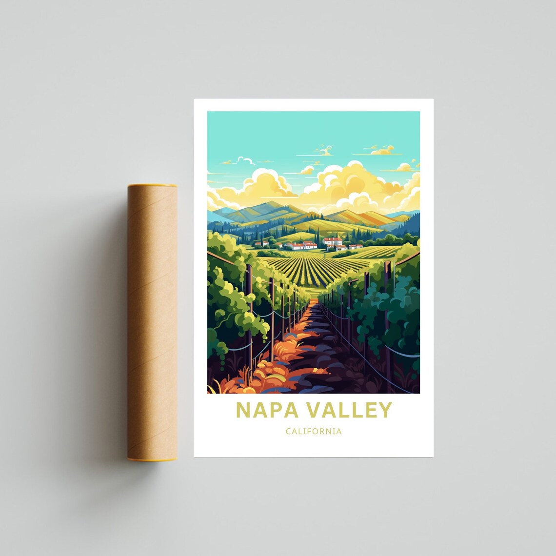 Napa Valley California Vineyard Rows Farmhouse Day Travel Poster - Image 4