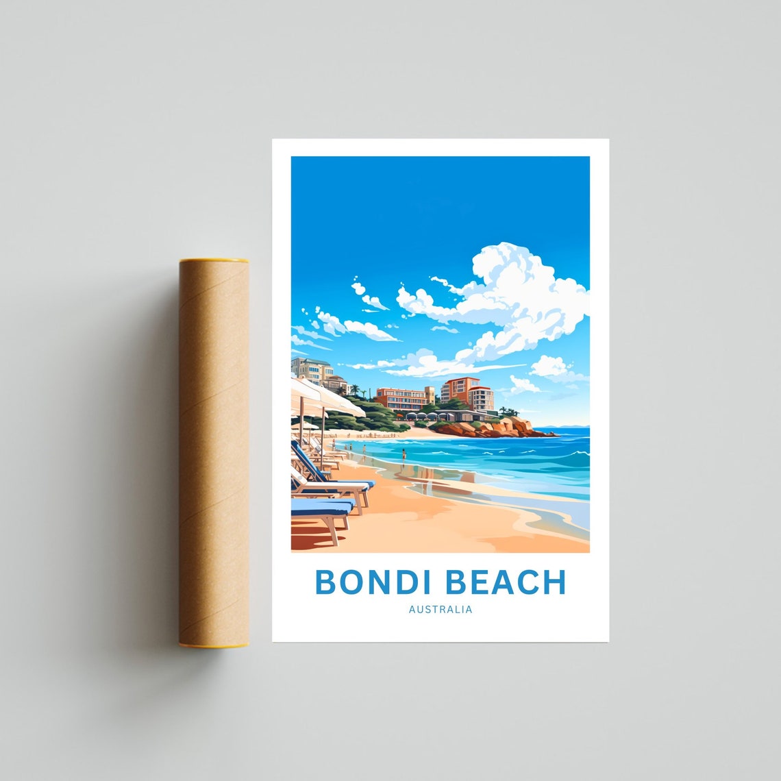 Bondi Beach Australia Shoreline Loungers Waves Travel Poster - Image 4