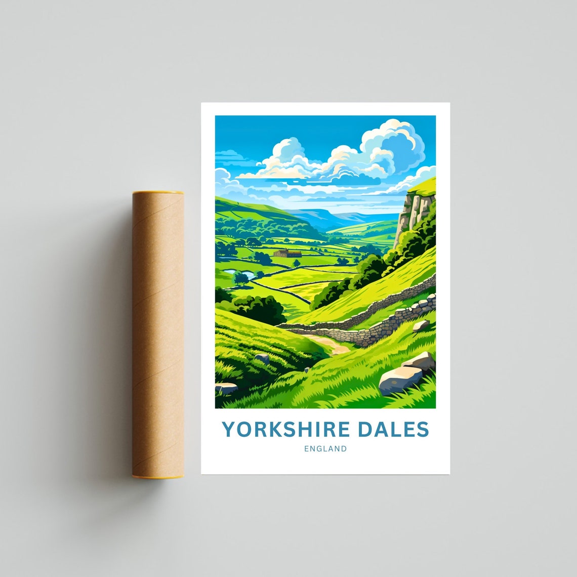 Personalized Yorkshire Dales England Green Hills Travel Poster - Image 4