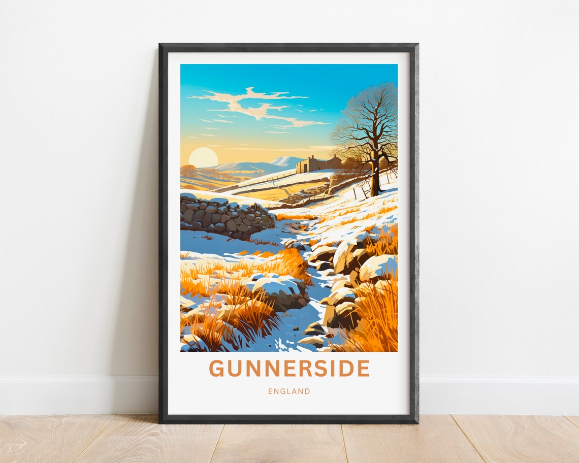 Gunnerside England Winter Snow Stone Wall Landscape Travel Poster