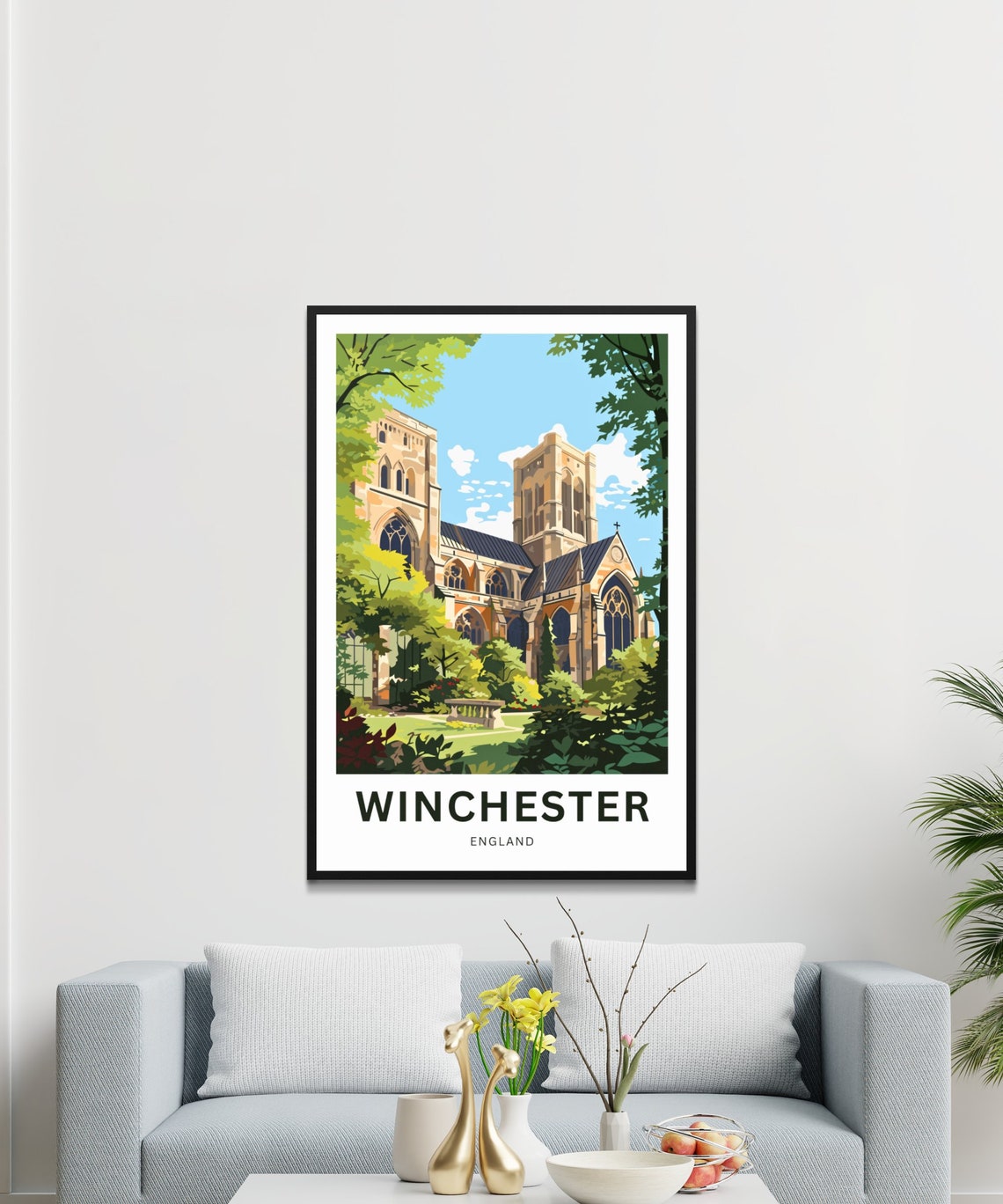 Winchester England Gothic Cathedral Towers Park Scene Poster - Image 3