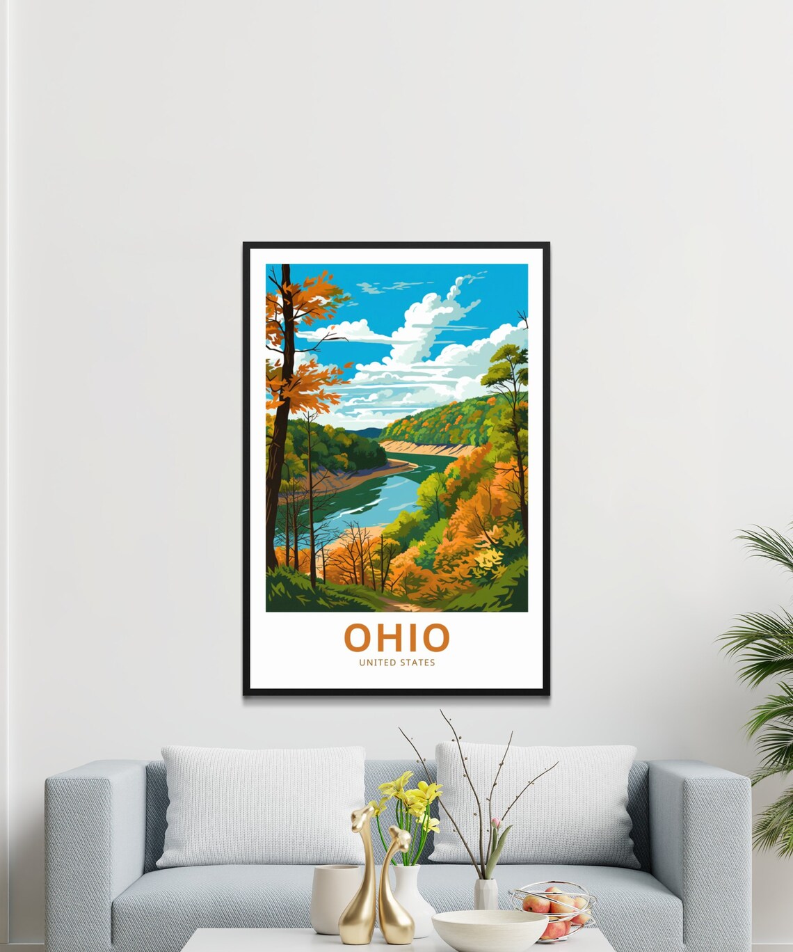 Ohio United States Autumn River Valley Foliage Travel Poster - Image 3
