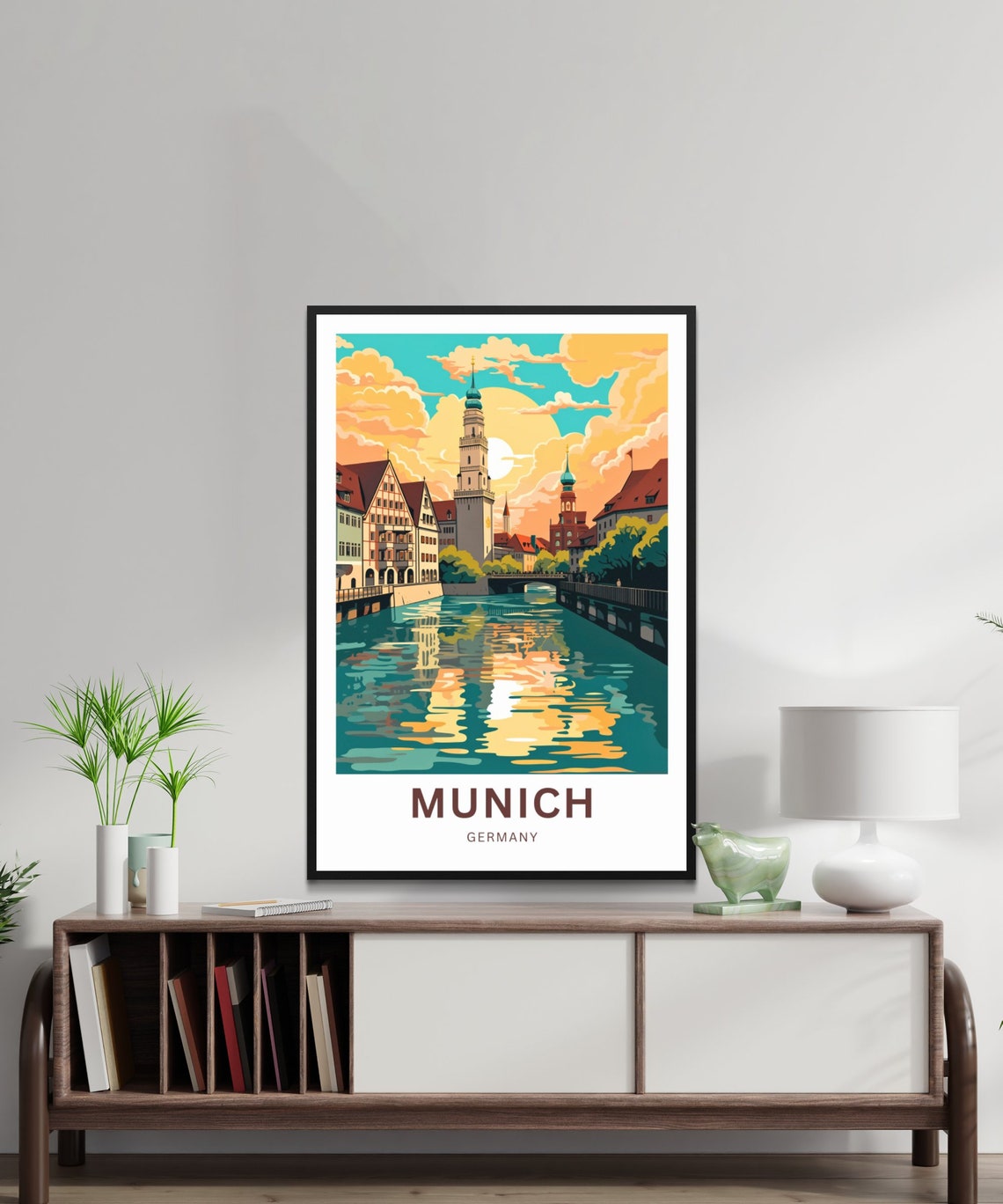 Personalized Munich Germany River Sunset Old Town Art Poster - Image 4