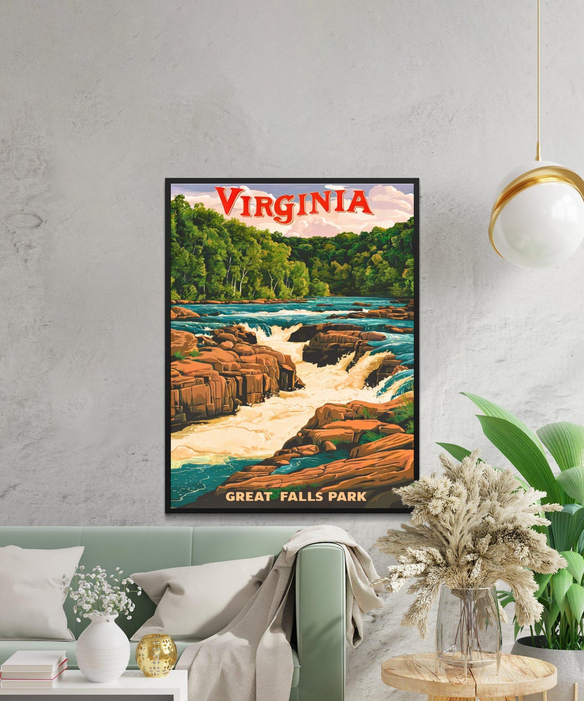 Virginia Great Falls Park Waterfall Red Rocks Vintage Travel Poster - Image 2